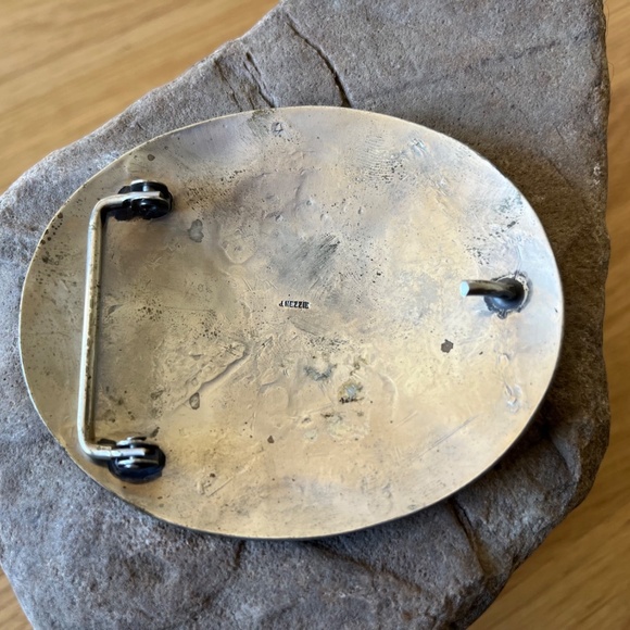 Vintage Thunderbird Belt Buckle Navajo Mosaic Turquoise Chip Jimmie J NEZZIE - Picture 3 of 11